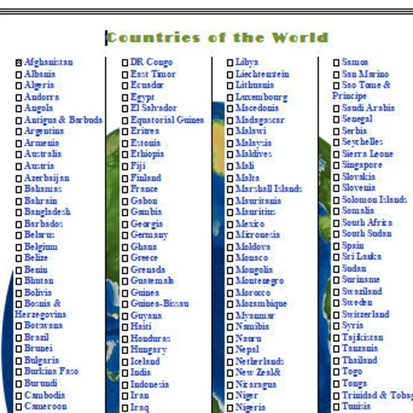 Countries of the World Printable Checklist - Travel Checklist - Vacation Planner- Travel Printable PDF- Countries Checklist
