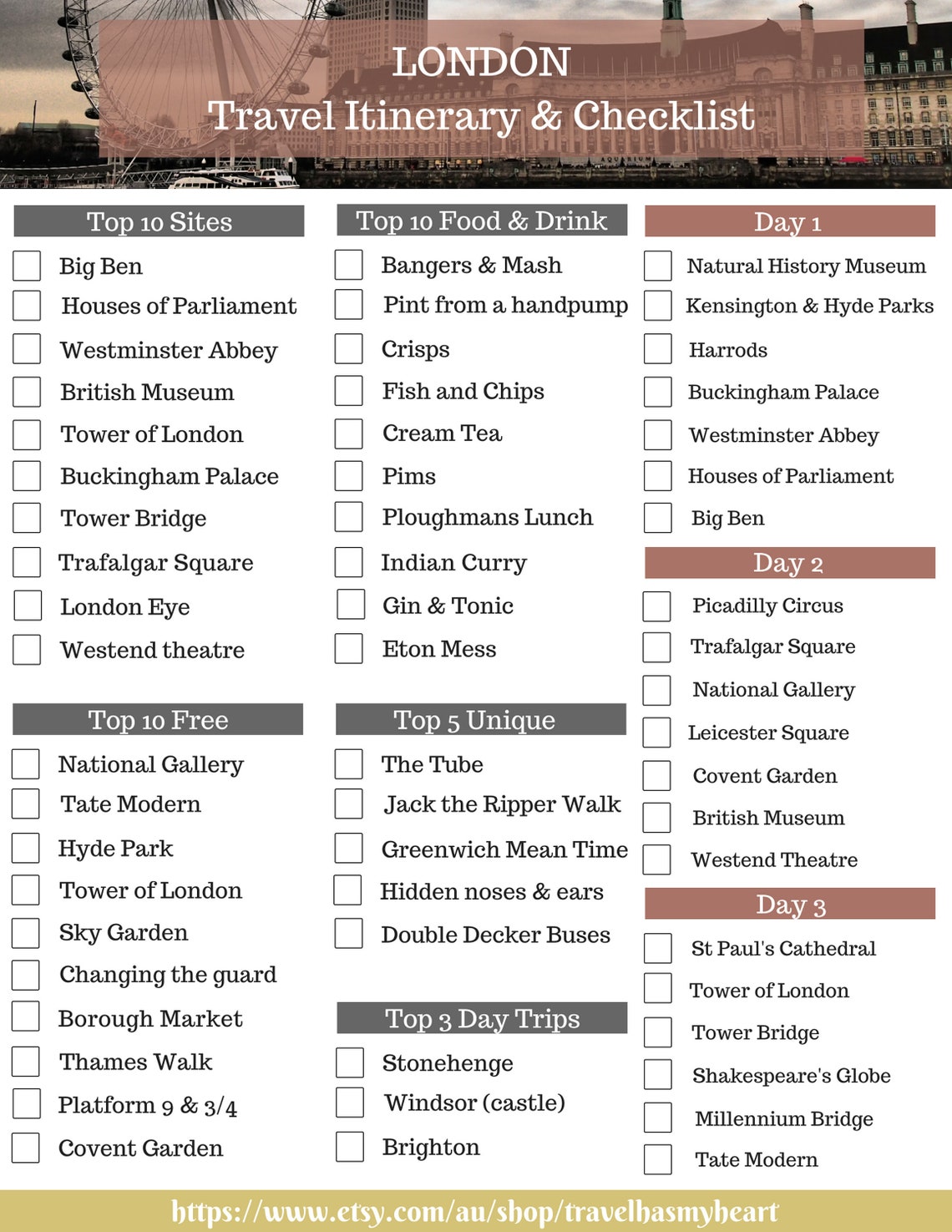 london travel list