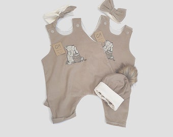 Classic Pooh. Natural Baby Clothes, Romper, Hat, Headband. Soft Cotton Cord. Baby Outfit. Baby Gift