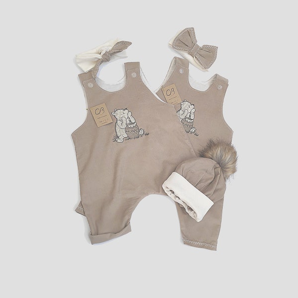 Classic Pooh. Natural Baby Clothes, Romper, Hat, Headband. Soft Cotton Cord. Baby Outfit. Baby Gift