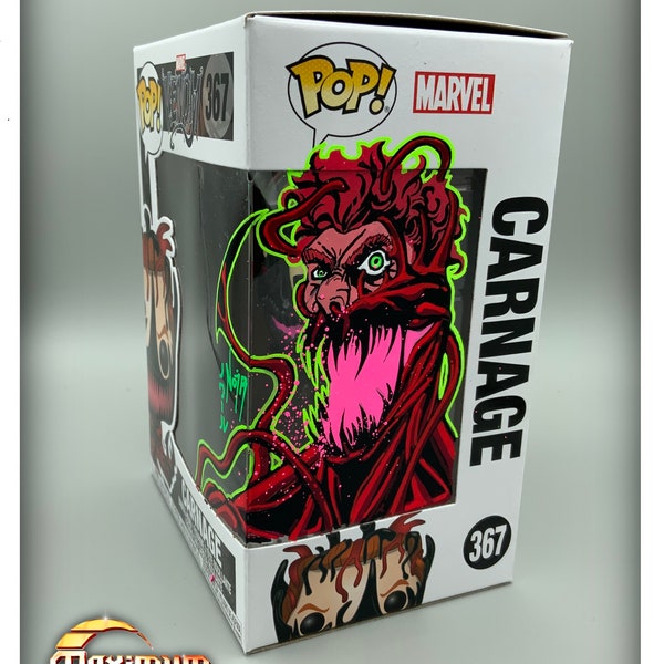 Carnage-Funko Pop avec illustration sur boîte peinte à la main par Jordan Noir