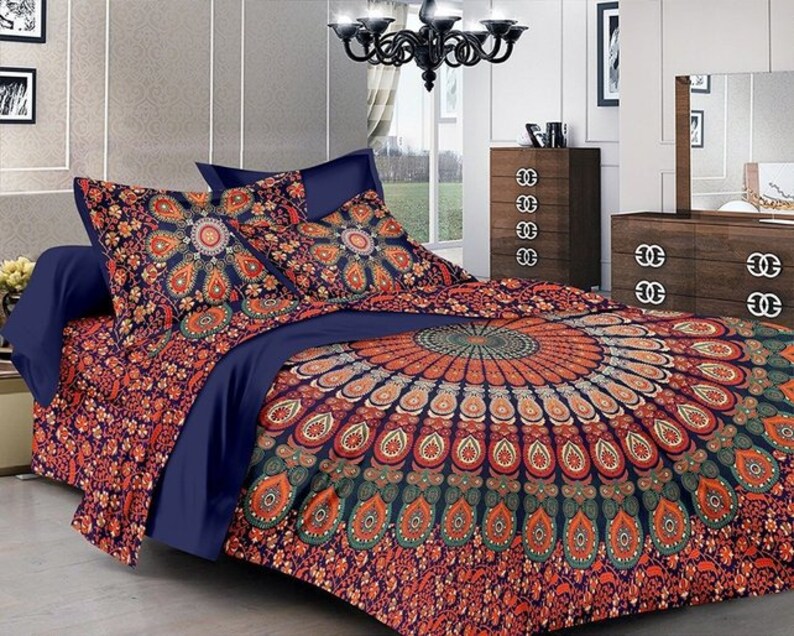Mandala Duvet Cover Indian Cotton Throw Bohemian Doona Boho Quilt With Two Pillow Covers Pea Feather King Size Free