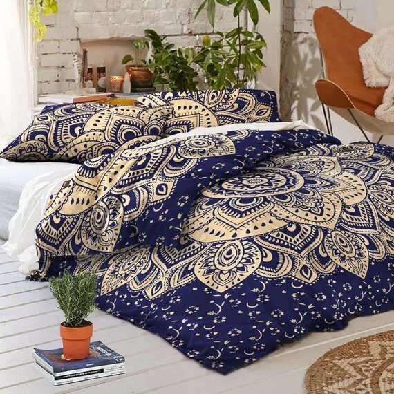Gold Ombre Mandala Duvet Cover Queen Size Indian Mandala Doona Etsy