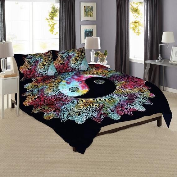 Bedding Home Garden Yin Yang Mandala Tapestry Queen Bed