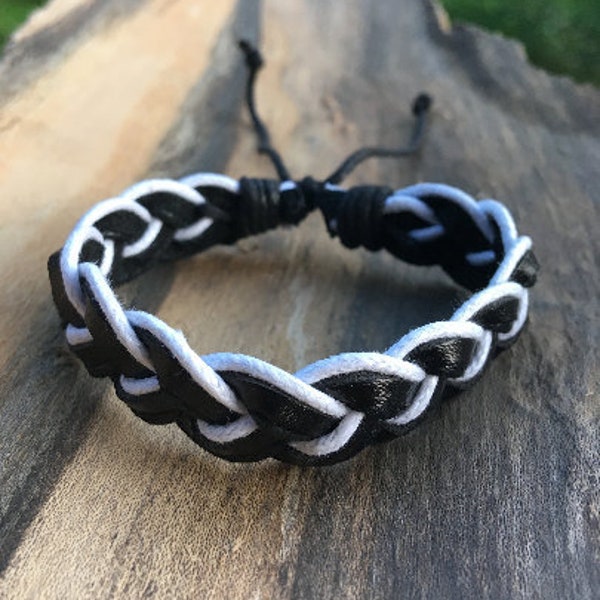 Black&White PU Leather bracelet, Men Women Gift present, Handmade Bracelet, Braided wrist Bracelet, Plait Christmas gift Father's day gif