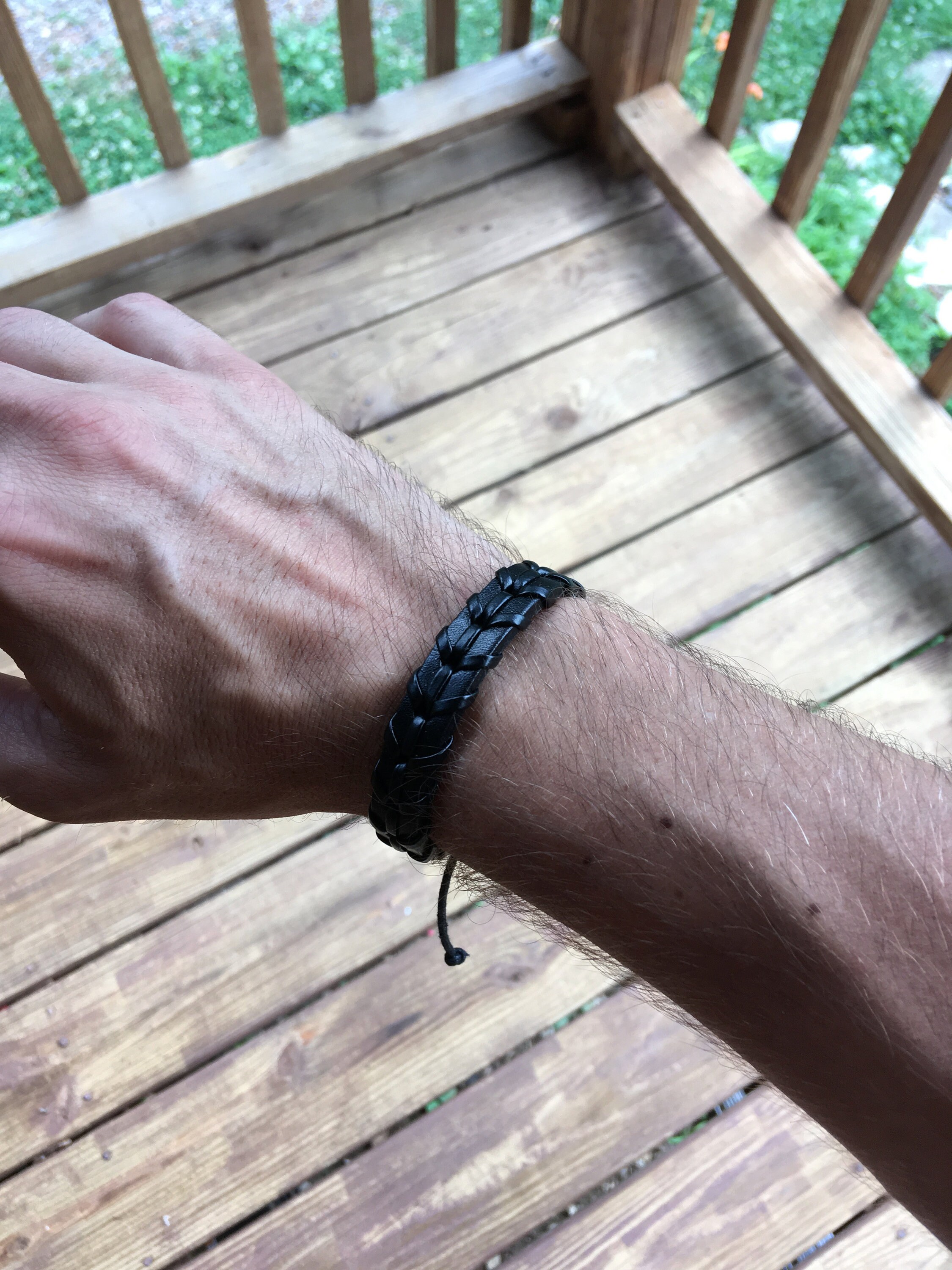 Men's Genuine Leather Bracelet With Magnetic Clasp - Stainless Steel, 8.5 Inch, Black/Silver/Gold Options - View #2