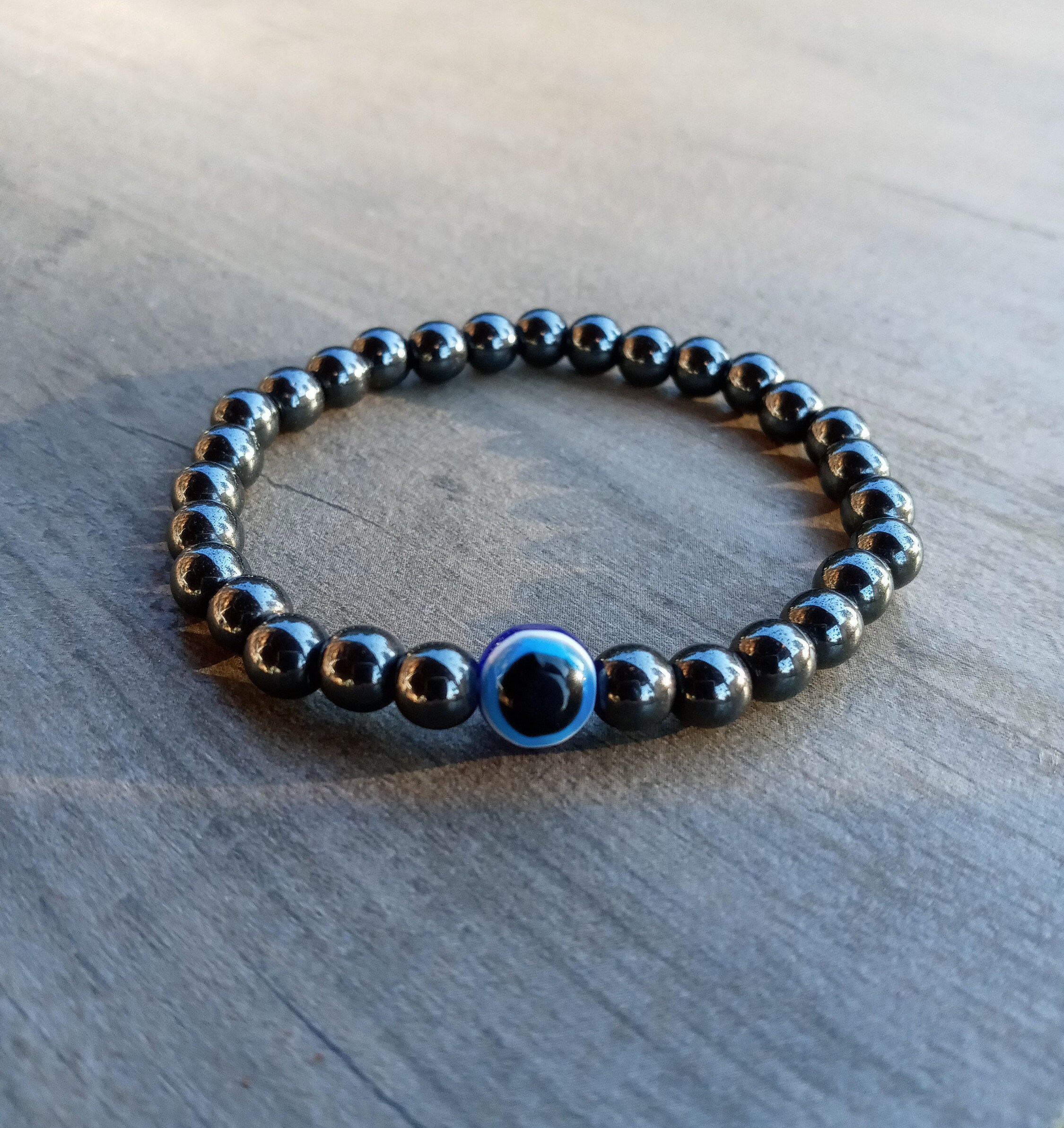 Hematite Bead Evil Eye Bracelet for Men Women Hematite Evil Etsy