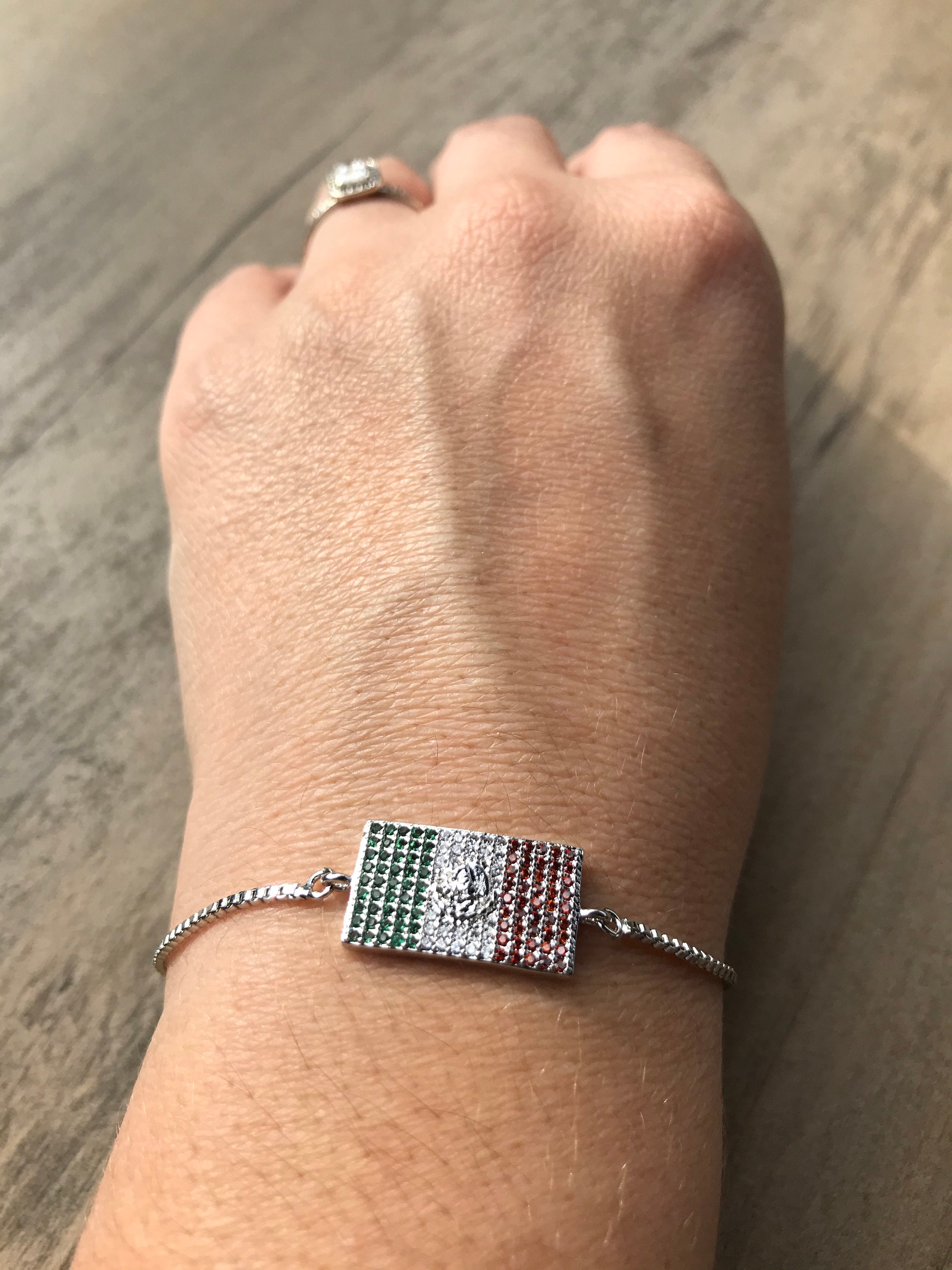 Mexican Mexico Flag Bracelet Siver Gold Black Adjustable Etsy