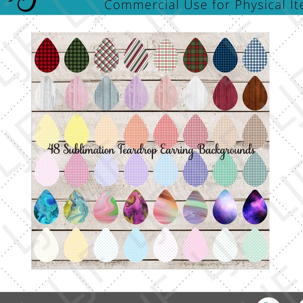 48 Teardrop Earring PNG Design Background Bundle - Pois, marbré, vichy, motifs et arrière-plans en bois - 48 PNG de sublimation numérique