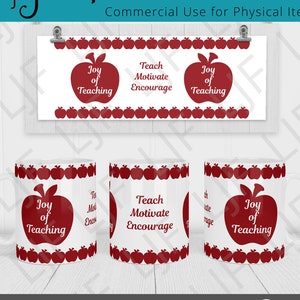 Design de caneca para folha de tinta infusível - Modelo Joy of Teaching 12 onças e 15 onças - Design de caneca Infusible Ink - Joy of Teaching Mug Press Wrap