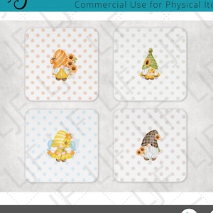 Sunflowers Gnomes and Polka Dots Coaster Designs for Sublimation - 4&quot; Coaster Templates - Sunflower Coaster - Gnome Coaster - Polka Dot PNG