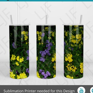 Wildflower Cottage Garden Tumbler Sublimation Design for 20 oz Skinny Tumblers - Wildflower Landscape - Straight and Tapered Templates