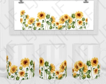 Watercolor Sunflower Mug Sublimation Design – Floral PNG (12oz & 15oz)