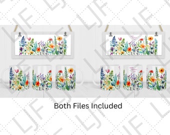 Watercolor Wildflower Sublimation Mug Designs - Mug Template 12 oz and 15 oz - With or without Mother's Day Text - Wildflowers PNG Wrap