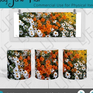 Dwarf Dahlia Garden Mug Design for Sublimation - Mug Template 12 oz and 15 oz - Floral Garden PNG - Dwarf Dahlia Floral PNG Mug Wrap