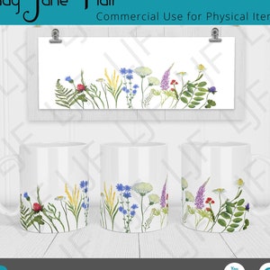 Watercolor Wildflower Garden Mug Design for Sublimation - Mug Template 12 oz and 15 oz - Floral Garden PNG - Wildflower Garden PNG Mug Wrap