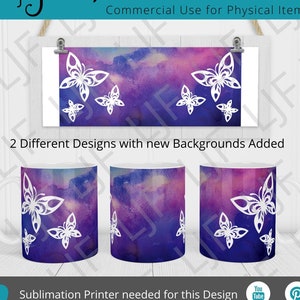 Mug Design for Sublimation - 2 Butterfly Designs - Mug Template 12oz and 15 oz - Mug Press Sublimation Design - Butterflies Sublimation Wrap