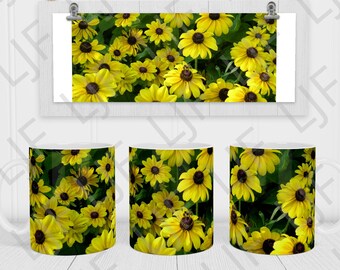 Diseño de taza Susan de ojos negros: plantilla de sublimación de jardín floral (PNG)