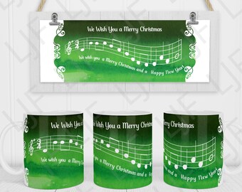 Christmas Mug Sublimation Design – Sheet Music, 12oz & 15oz (PNG, PDF)