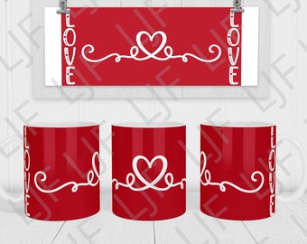 Liebes-Herz-Tasse Sublimationsdesign - Valentinstag PNG (12 Unzen & 15 Unzen)