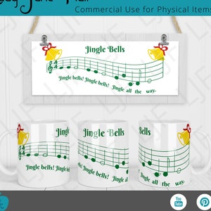 Mug Design for Sublimation - Jingle Bells - Mug Template 12oz and 15 oz - Mug Press Sublimation Jingle Bells PNG - Christmas Music Wrap