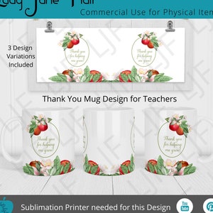 Apple Blossoms Thank You Mug Design for Sublimation - Mug Template 12oz and 15oz - Thank You Teacher Mug - Teacher Appreciation Sublimation