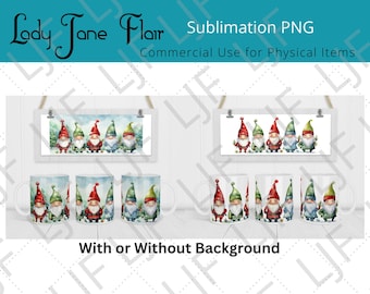 Watercolor Christmas Gnomes Mug Design – Sublimation Template (PNG)