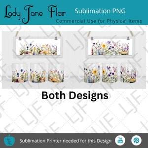 Libros de acuarela en jardín de flores silvestres Diseño de taza Sublimación - Plantilla de taza 12 oz 15 oz - Flores y libros de jardín ilustrados en acuarela