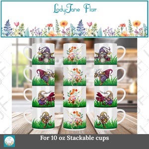 Garden Gnome Jam Session Mug Template – 10 oz Stackable Design (PNG)