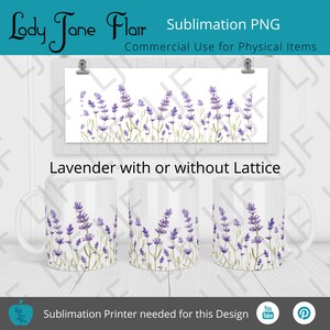 Watercolor Lavender Mug Design – Sublimation Template (12oz and 15oz) image 2