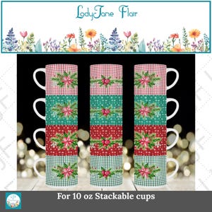 Poinsettia Mug Sublimation Design – 10 oz Stackable Mug & Coaster (PNG)