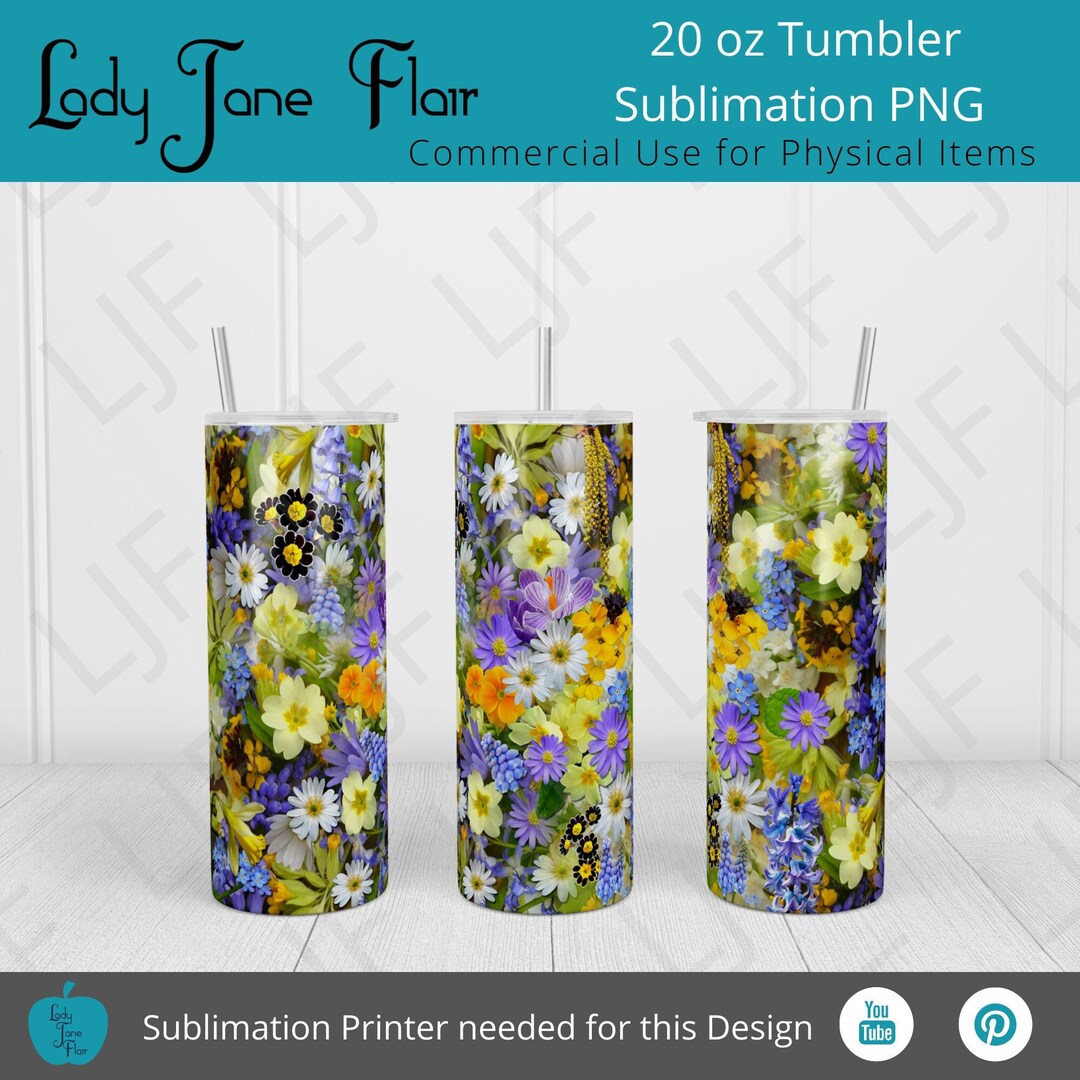 Wildflower Cottage Garden Tumbler Sublimation Design for 20 Oz Skinny