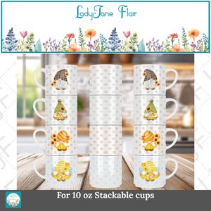 Sunflower Gnomes Mug Design - 10 oz Stackable Mug Template (PNG)