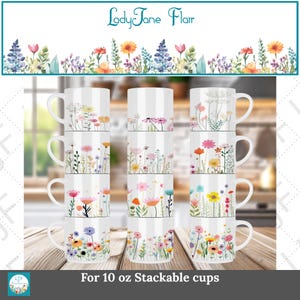 ワイルドフラワーガーデンマグ昇華デザイン、フローラルボーダーバンドル（デジタルダウンロード）