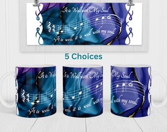 Diseños de tazas &quot;Está bien con mi alma&quot; para sublimación - Música - Plantillas de tazas de 12 oz y 15 oz - 5 opciones de fondo