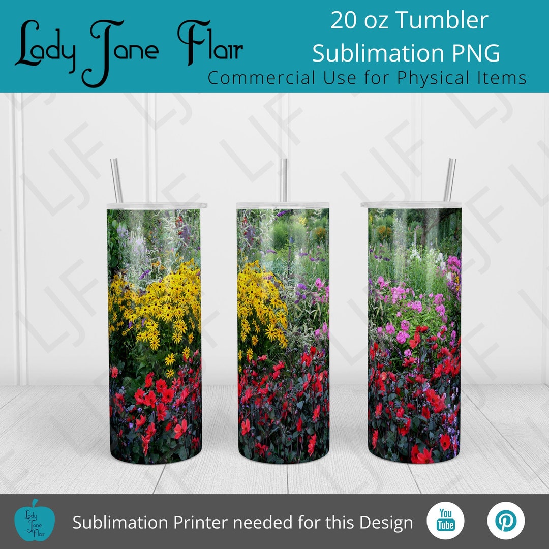 Wildflower Cottage Garden Tumbler Sublimation Design for 20 Oz Skinny