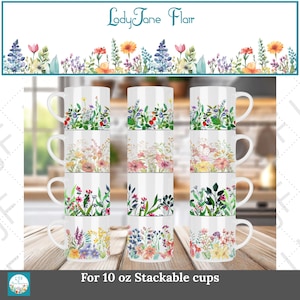 Akvarell vildblomma 283 g mugg med sublimeringsdesign (PNG)