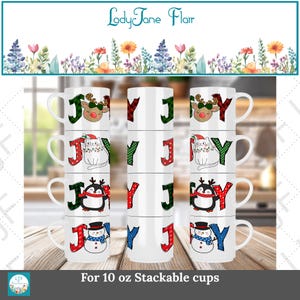 Christmas Joy Mug Designs – Sublimation Template, 10oz Stackable Mugs (PNG)