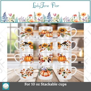 Aquarell Kürbis Becher Sublimationsdesigns, Herbst Blumengeister (Digital PNG)