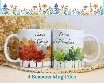 Four Seasons Mug Design Bundle, Watercolor Trees (PNG Digital Download)