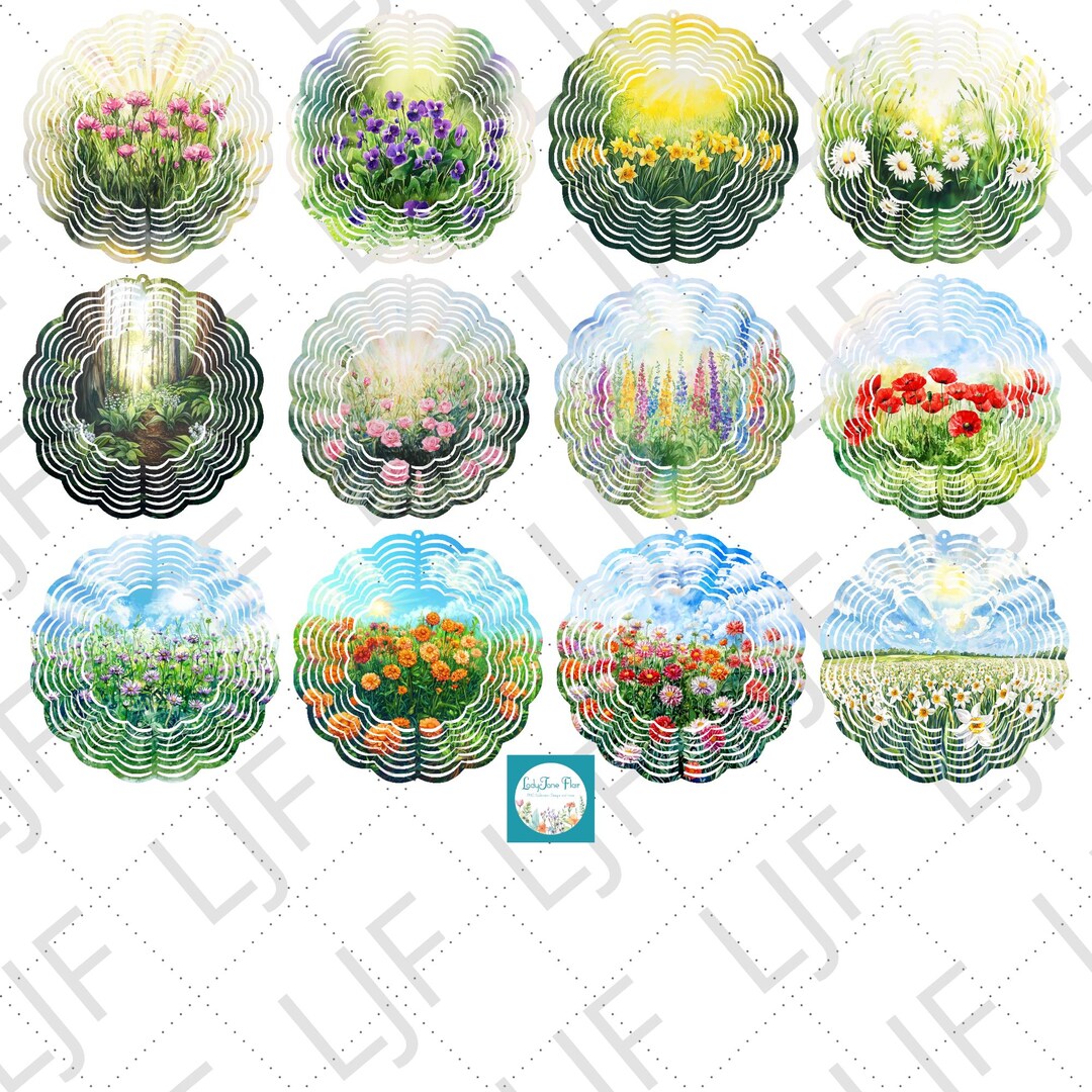 Watercolor Birth Flower Wind Spinner PNG Sublimation Bundle, 12 Birth ...