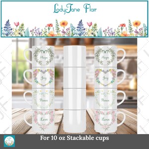 Floral Heart Wreaths 10oz Mug & Coaster Sublimation Designs (PNG)