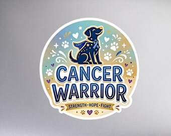 Cancer Warrior Dog Sticker | Superhero Canine Survivor Decal | Pet Oncology Support Gift | Animal Awareness Ribbon | Vet Tech Appreciation