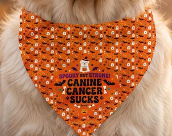 Spooky But Strong Halloween Dog Bandana | Canine Cancer Sucks Awareness Pet Scarf | Cancer Warrior Pup Gift