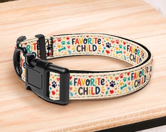 Favorite Child Dog Collar | Funny Pet Collar with Paw Prints | Colorful Adjustable Puppy Collar | Cute Dog Accessories | Dog Mom Gift