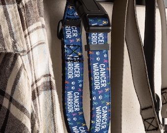 Cancer Warrior Dog Collar | Pet Cancer Survivor Gift | Adjustable Padded Dog Collar with Awareness Ribbons & Paw Prints | Pet Support