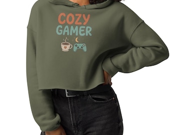 Cozy Gamer Cropped Hoodie, Retro Gaming Sweatshirt, Gamer Girl Gift, Comfy Gaming Pullover, Cute Video Game Apparel, Lofi Vibes Hoodie