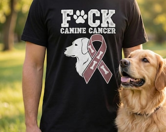 F*ck Canine Cancer T-Shirt - Dog Cancer Awareness Shirt - Pet Loss Tribute - Paw Print Ribbon Graphic Tee - Dog Lover Advocacy Gift