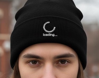 Loading... Embroidered Beanie | Funny Techie Gift for Programmer, Developer, Student | Still Processing Knit Hat
