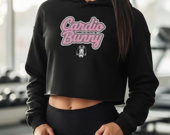 Cardio Bunny Cropped Hoodie | Women's Gym Top | Fitness Workout Sweatshirt | Athletic Apparel | Gym Gift | Raw Hem Crop Top Pullover